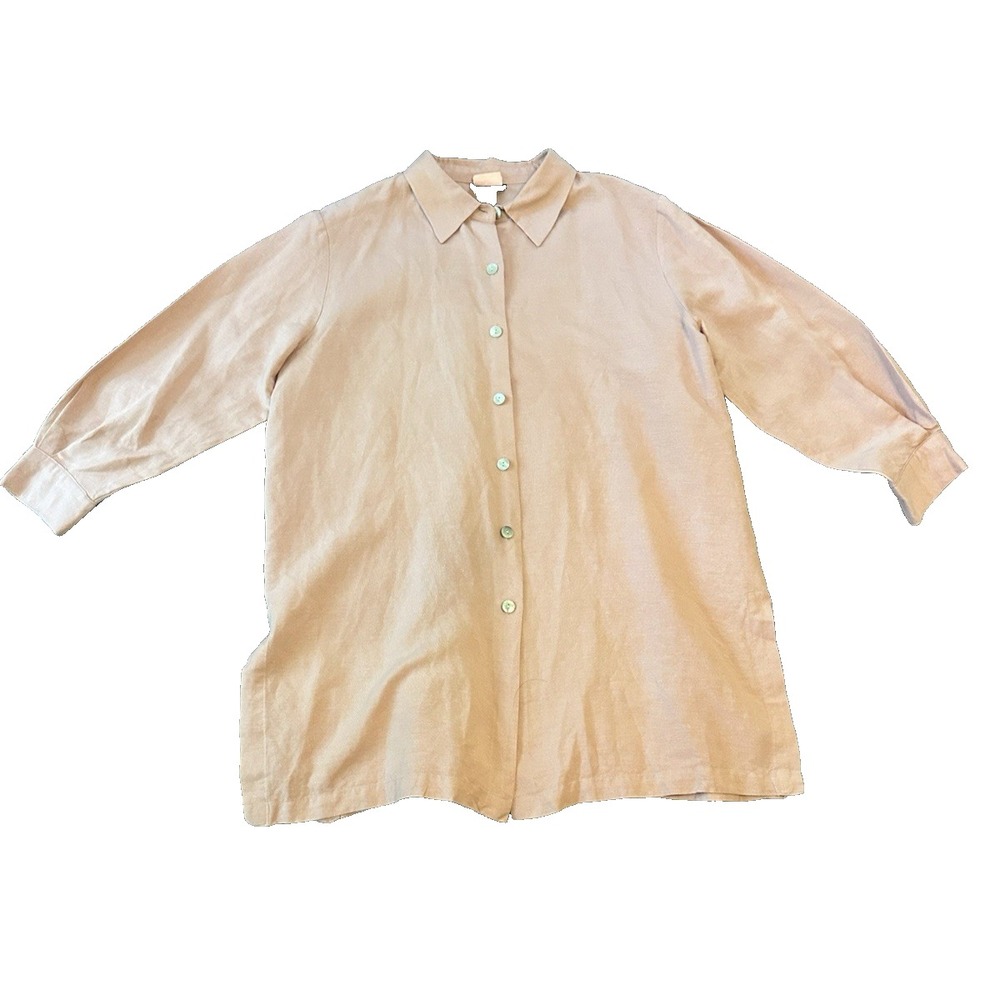 Linen Blend Dialogue Pink Womens Long Tunic Shirt L Coastal Boho Grandmother